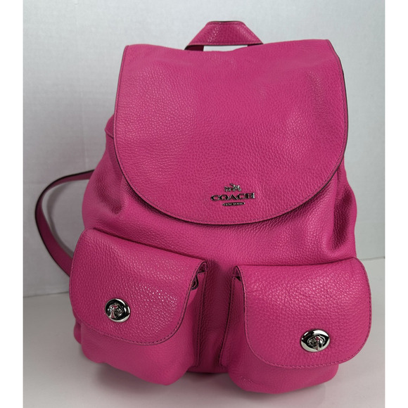 Coach Billie Pebbled Leather Backpack Purse Hot Pink Bag Turnlock Pockets - Picture 16 of 16